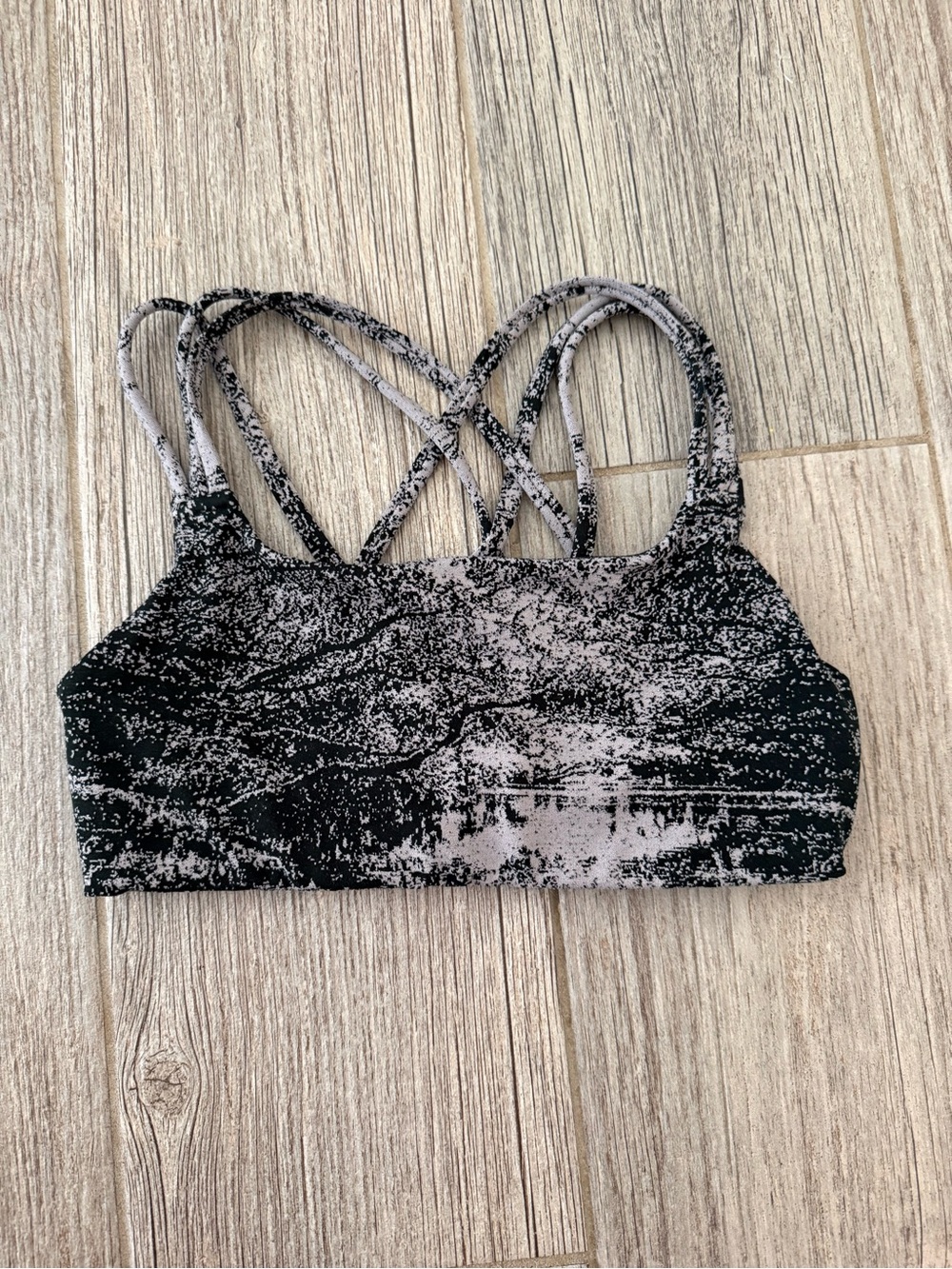 Athleta Black & Gray Speckled Strappy Sports Bra